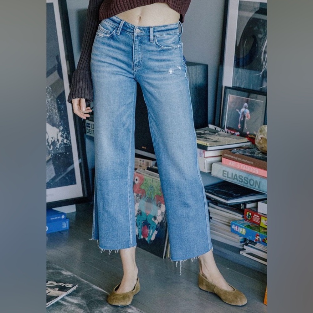 Flying Monkey Supported - High Rise Raw Hem Slim Wide Leg Jeans